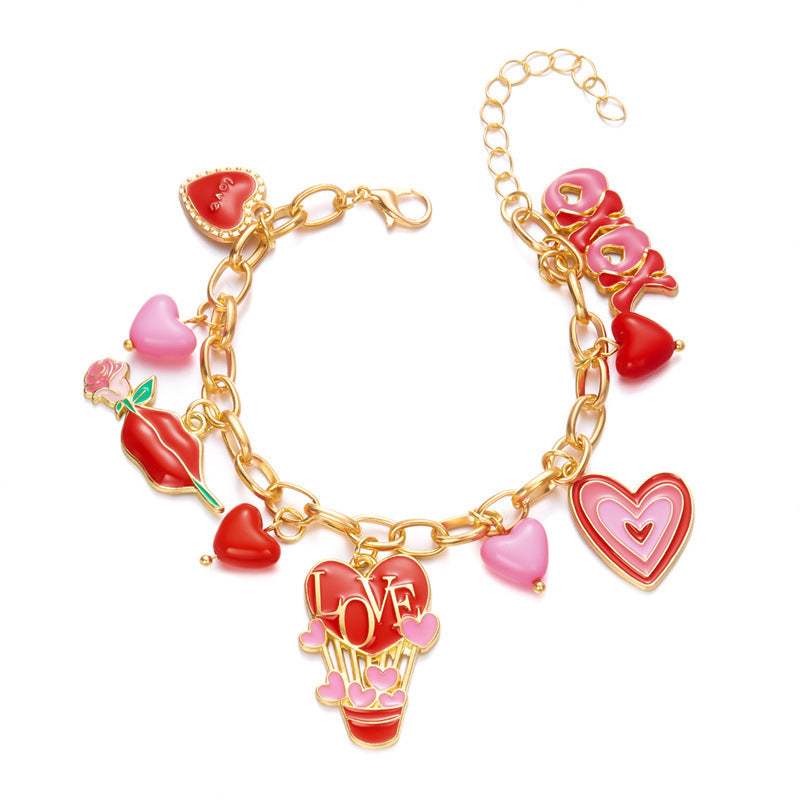Wholesale Valentine' s Day Cute Quirky  Heart Multi-Pendant Bracelet