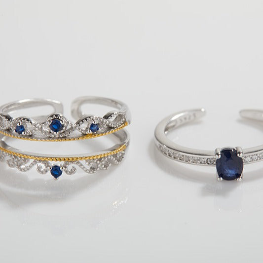 Wholesale Colorful S925 Sterling Silver Inlaid Natural Sapphire Ring