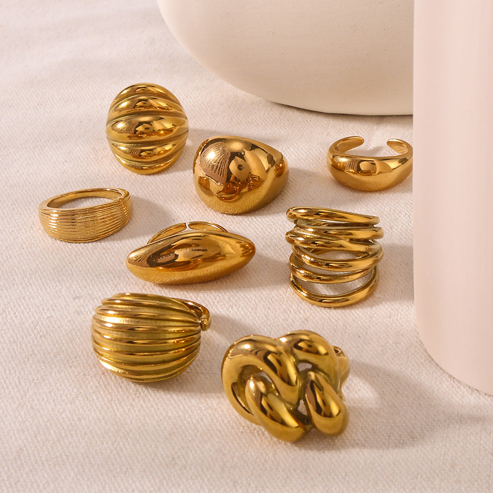 Wholesale retro geometric ball twist winding irregular titanium steel ring