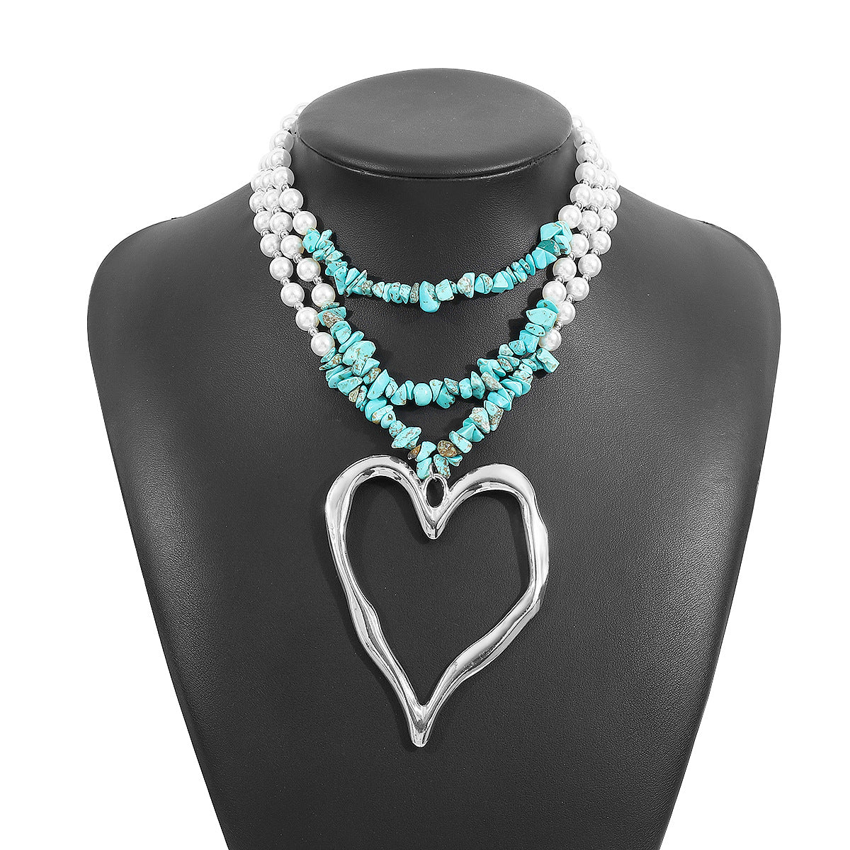 Wholesale Bohemian Multi-layer Love Beaded Necklace Spring and Summer Overlapping Pearl Turquoise Necklace