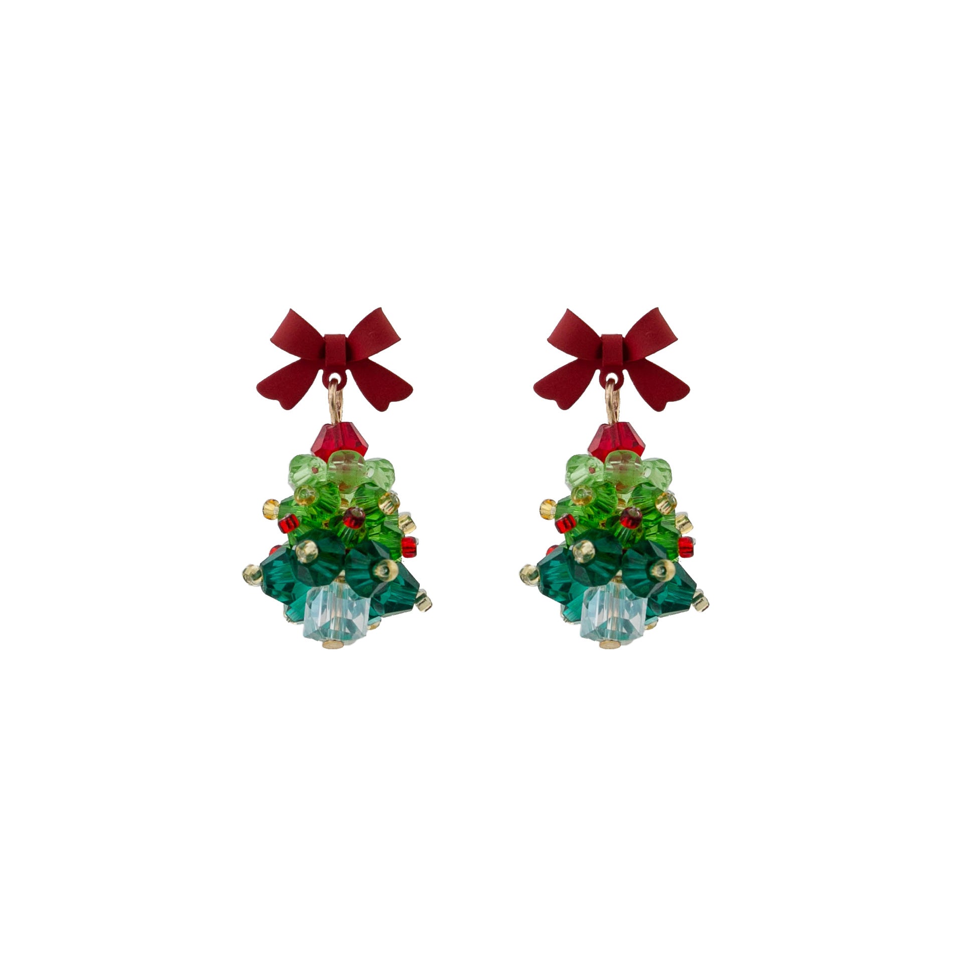 Wholesale Christmas Red Bow Handmade Crystal Beaded Earrings ACC-ES-MDD067