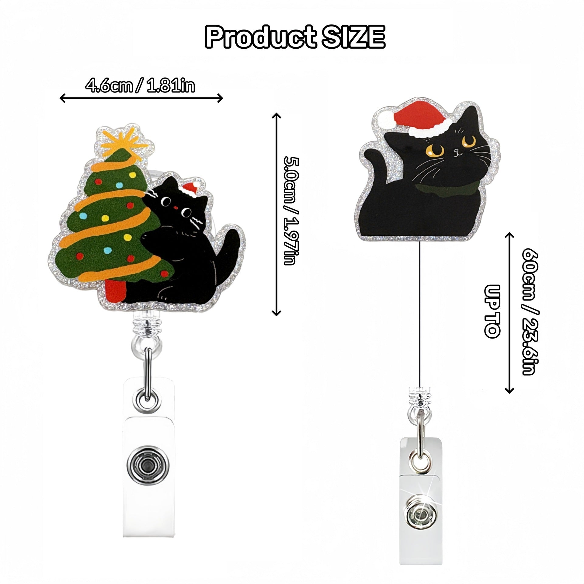 Wholesale Cute Christmas Black Cat Acrylic Glitter  Badge Reels