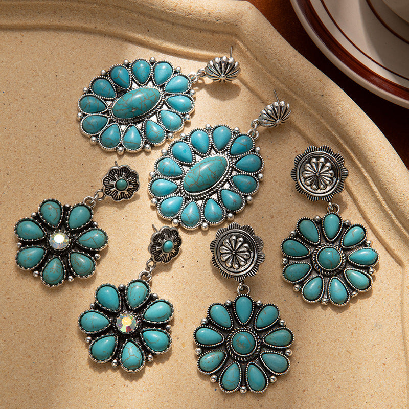 Wholesale Bohemian Pine Stone Flower Drop Earrings Chic Jewelry Accessory for Party Gift