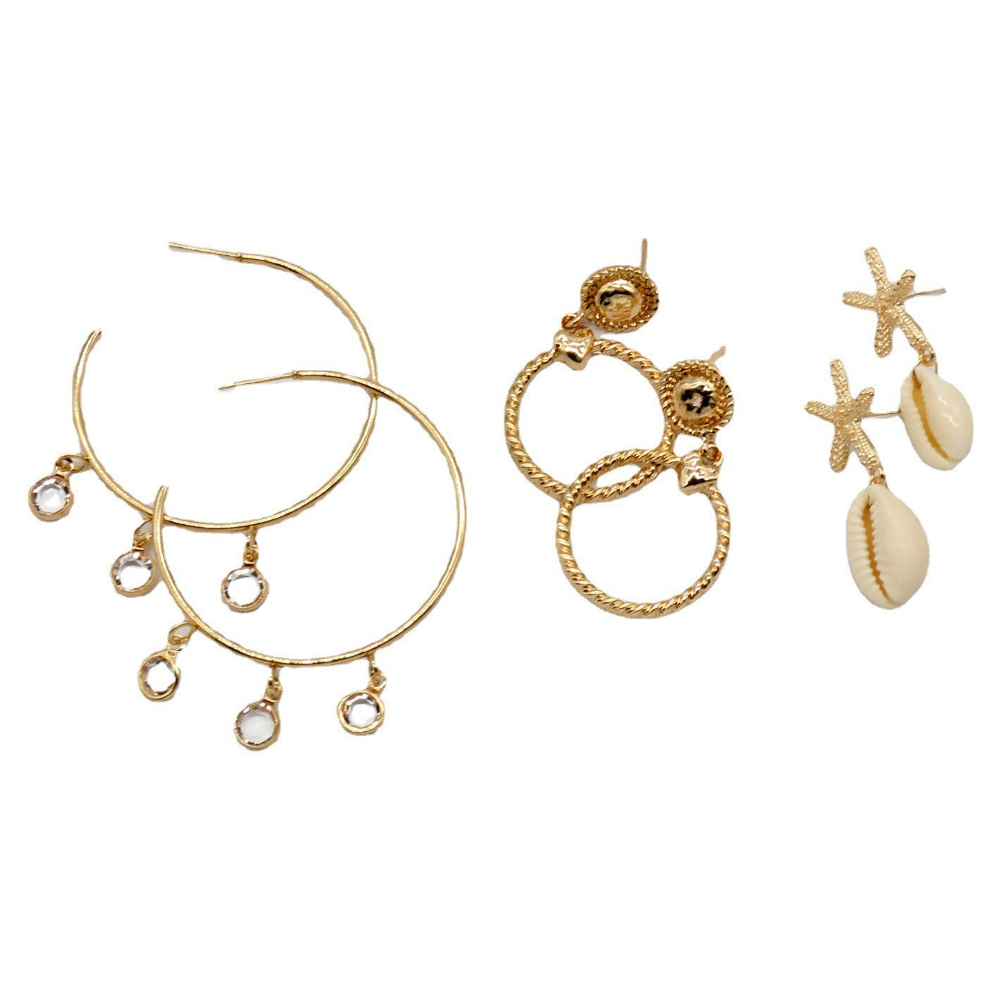 Wholesale  Summer Beach Shell Starfish Circle Alloy Rhinestone Earrings suit