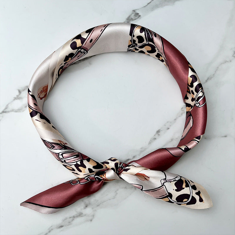 Wholesale Western Style Leopard Print Denim Satin 52cm Silk Scarf ACC-SS-HY009