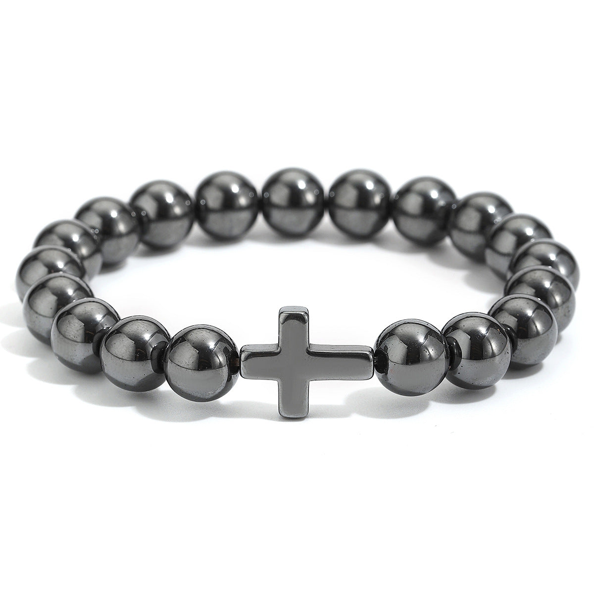 Wholesale Cross Bead Bracelet Black Stone Unisex Elastic Adjustable Fashion Accessory Gift