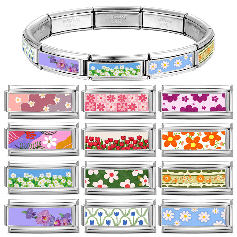 Wholesale 9mm Italian Charm Starter Bracelets DIY Flower Long Bracelet Stainless Steel Composable Bracelet