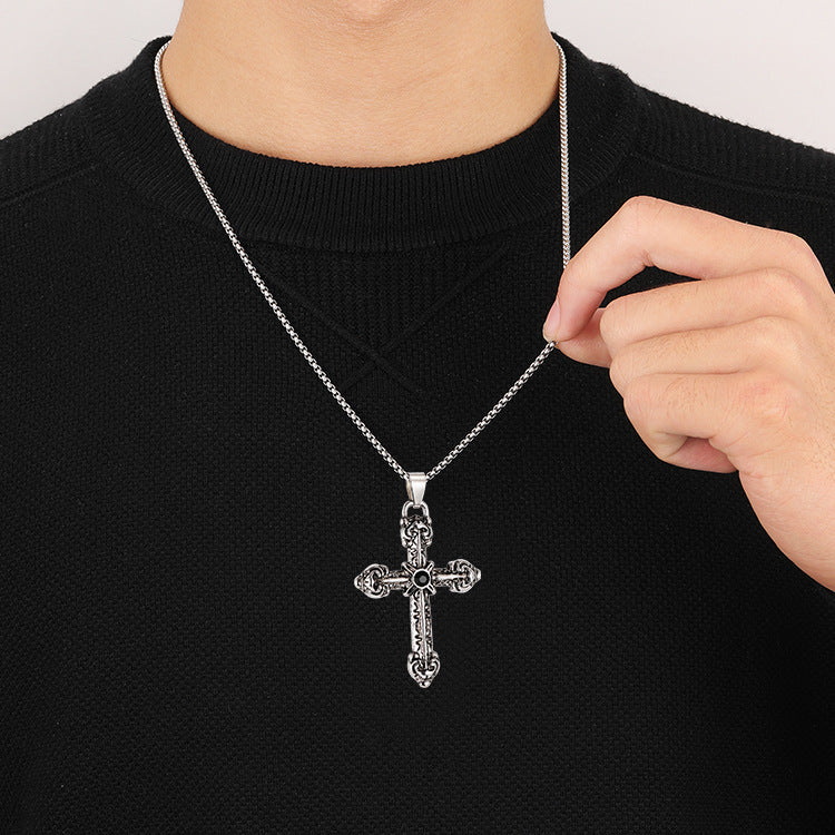 Wholesale Titanium Steel Retro Cross Necklace