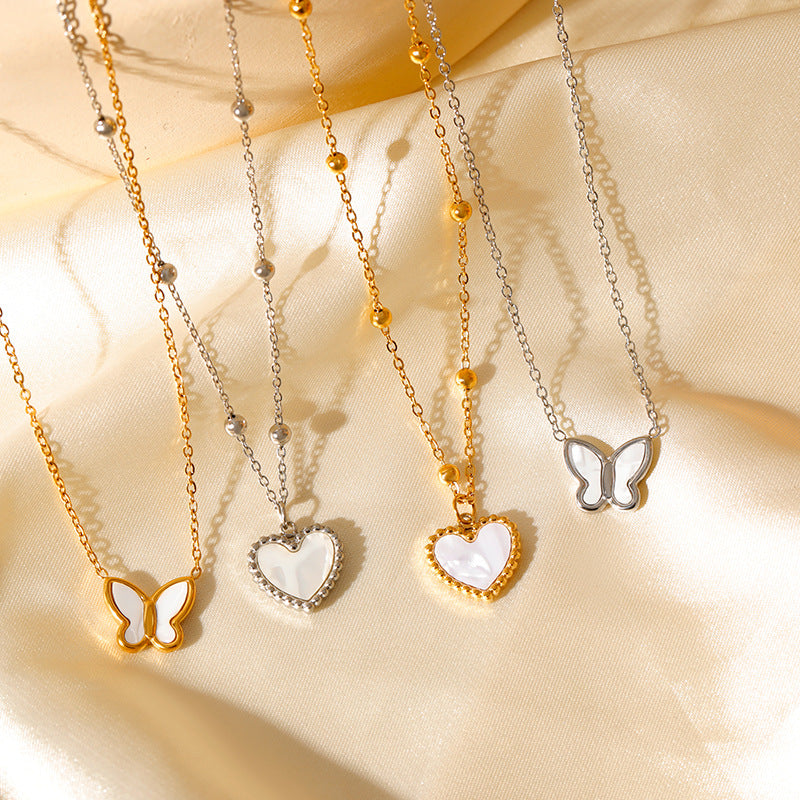 Wholesale  Stainless Steel Real Gold Color Preservation Temperament Love Butterfly Necklace