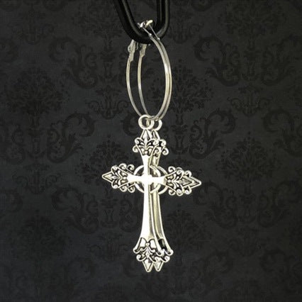Wholesale Gothic Cross Pendant Earrings Set Silver Tone Fashion Statement Jewelry for Women Gift