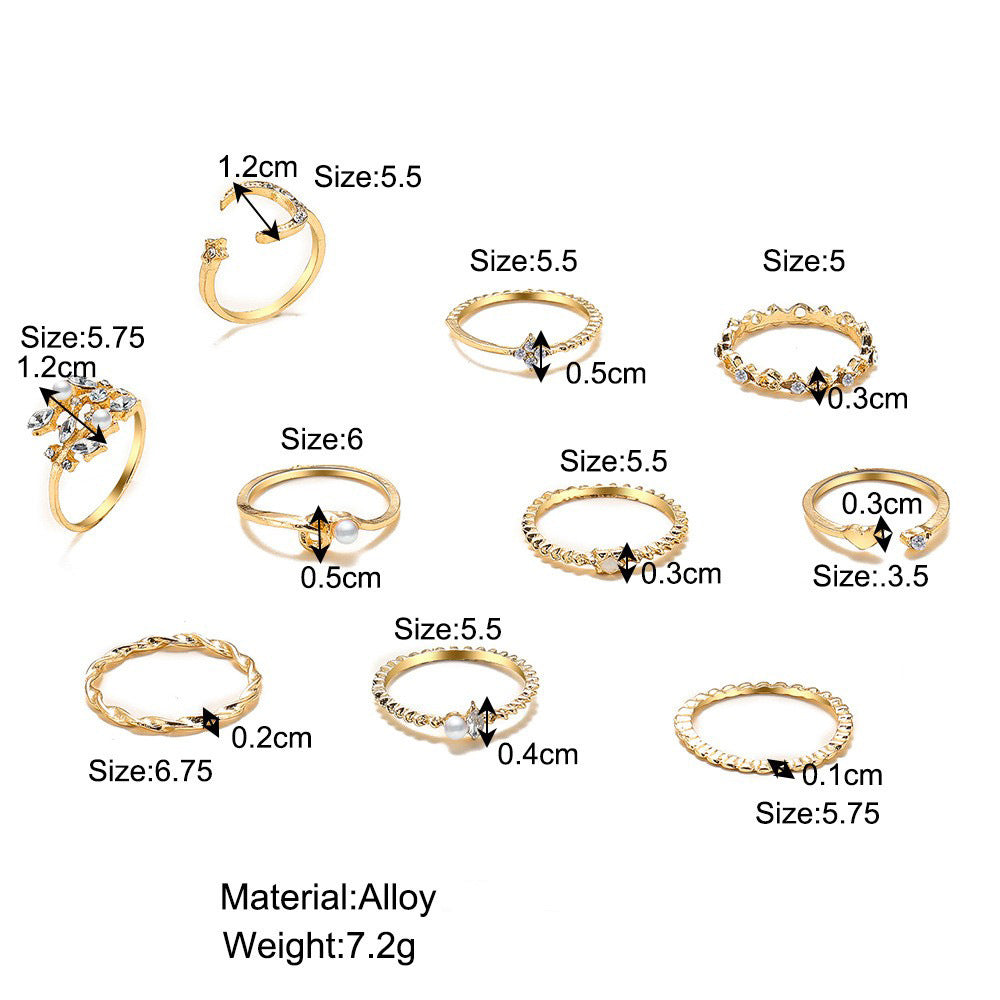 Wholesale Star,  Moon,  Heart,  Leaf,  Geometric 10-Piece Ring Set