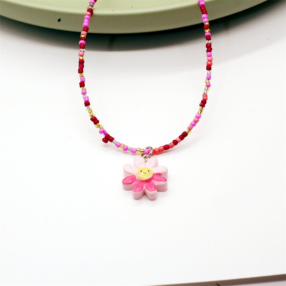 Wholesale Color Beaded Necklace Cartoon Cute Butterfly Love Clavicle Chain