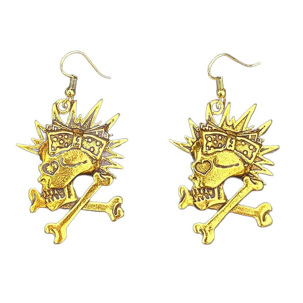 Wholesale Punk Skull Earrings Alloy Antique Gold  Nightclub Jewelry Accessory