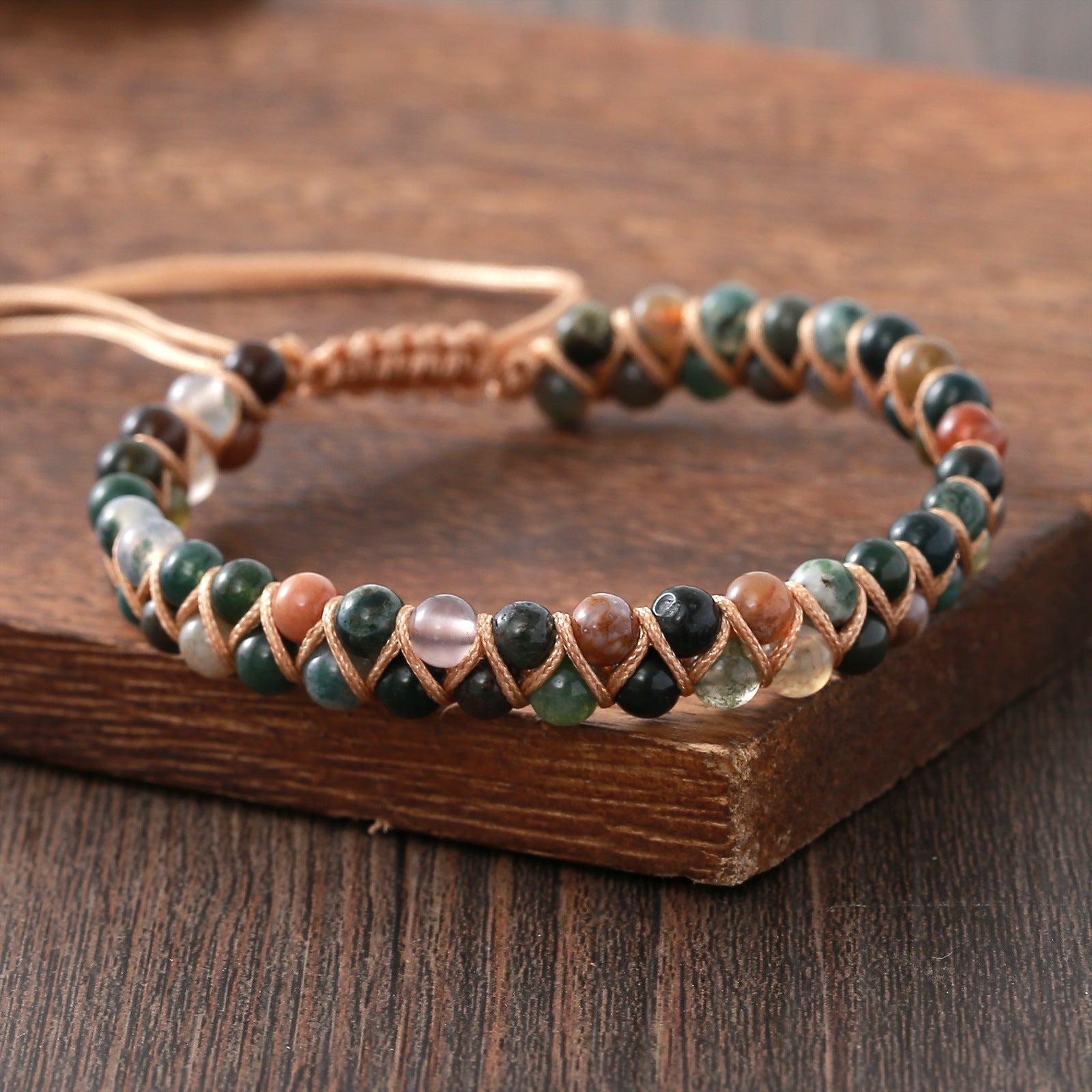Wholesale Bohemian Natural Stone Bracelet Double Layer Handmade Adjustable Sliding Fashion Accessory for Everyday Wear and Boutique Resale