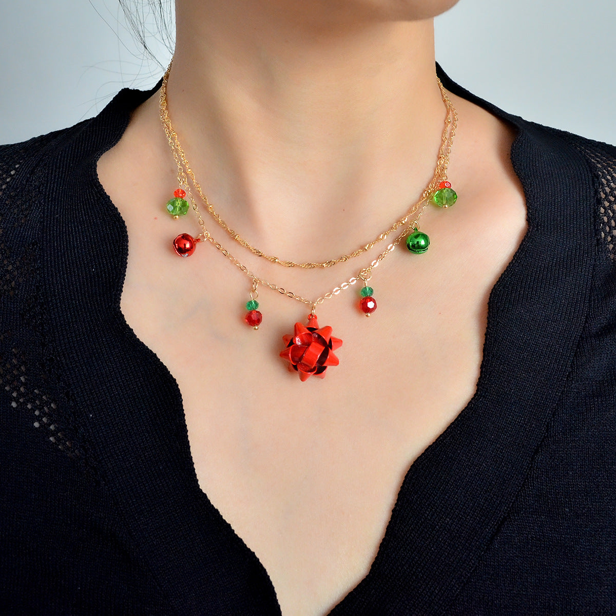 Wholesale 2pcs Christmas Multi-layer Bell Snowflake Necklaces ACC-NE-TuCai001