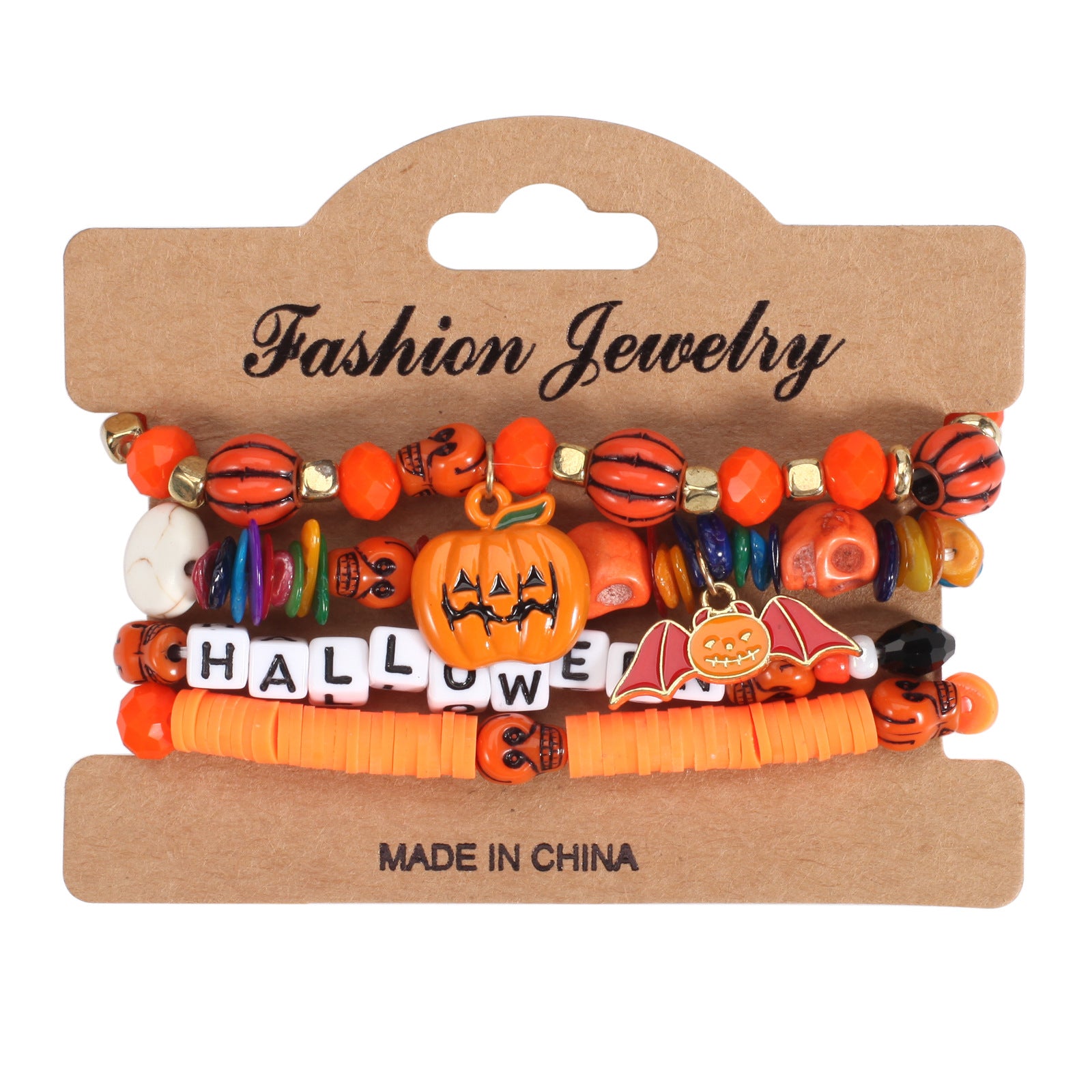 Wholesale Halloween Multi-layer Bat Pumpkin Spider Polymer Clay Bracelet Layered Bracelet Set ACC-BT-XinY013