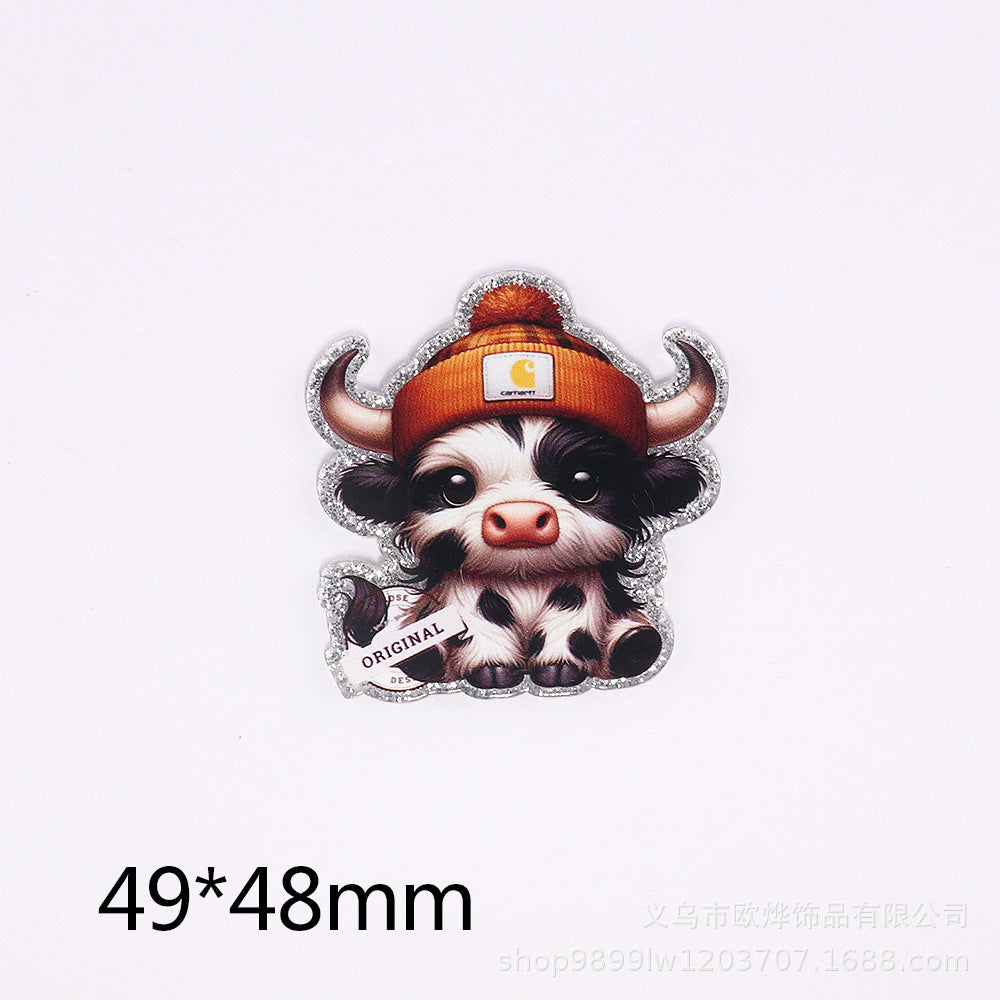 Wholesale 10pcs DIY Flatback Cartoon Calf Acrylic Flatback Badge Reels Retractable Keychain DIY Accessories ACC-FK-OuYe003