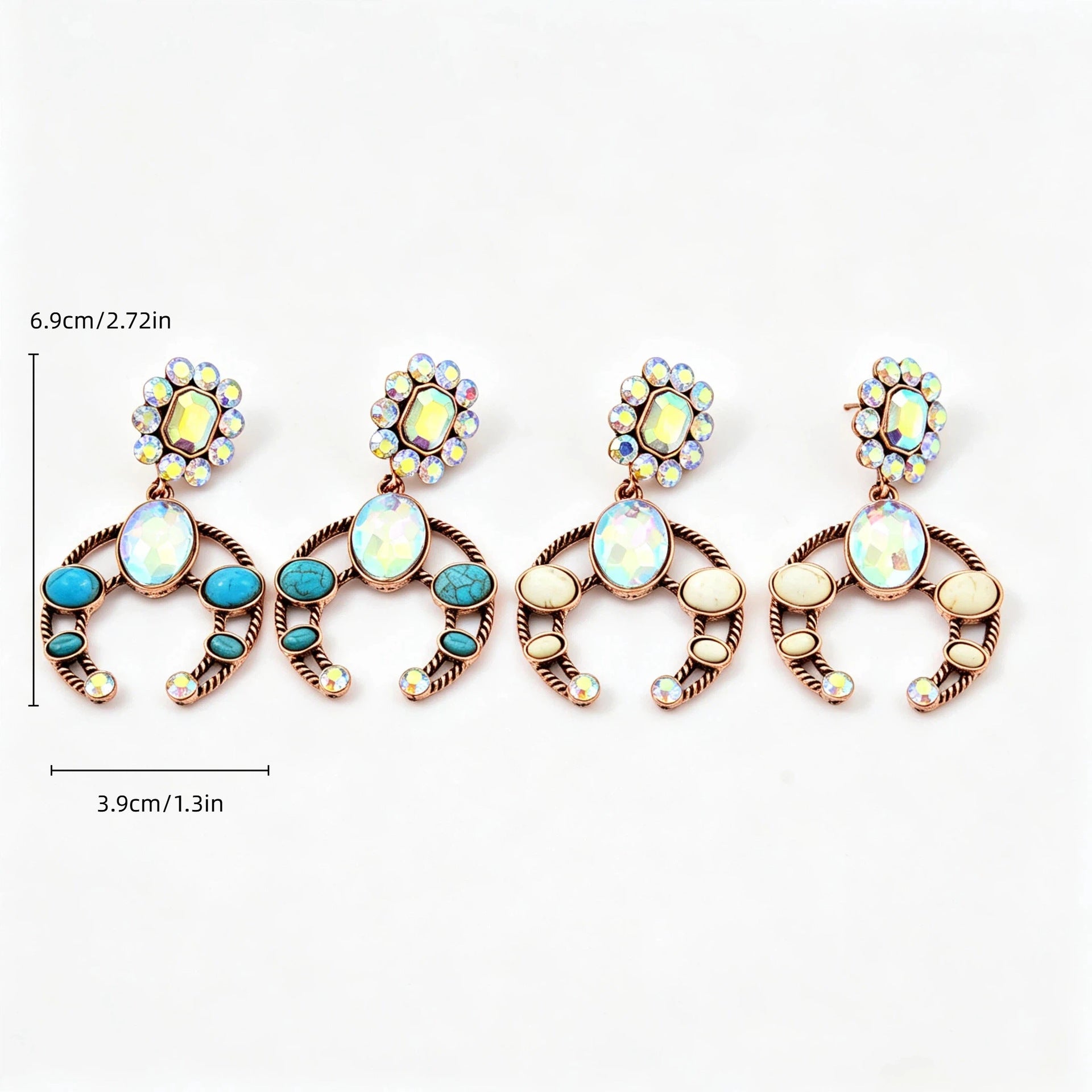 Wholesale Zinc Alloy Electroplated Crescent Blue Turquoise Stud Earrings With Rhinestones Stylish Fashion Accessory For Women