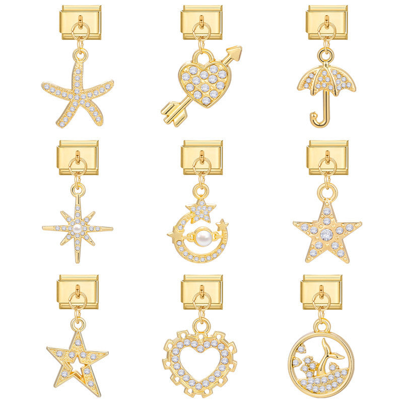 Bracelet de charme italien en gros 9 mm DIY Splicing Gold Star Heart Titanium Steel Bracelet composable