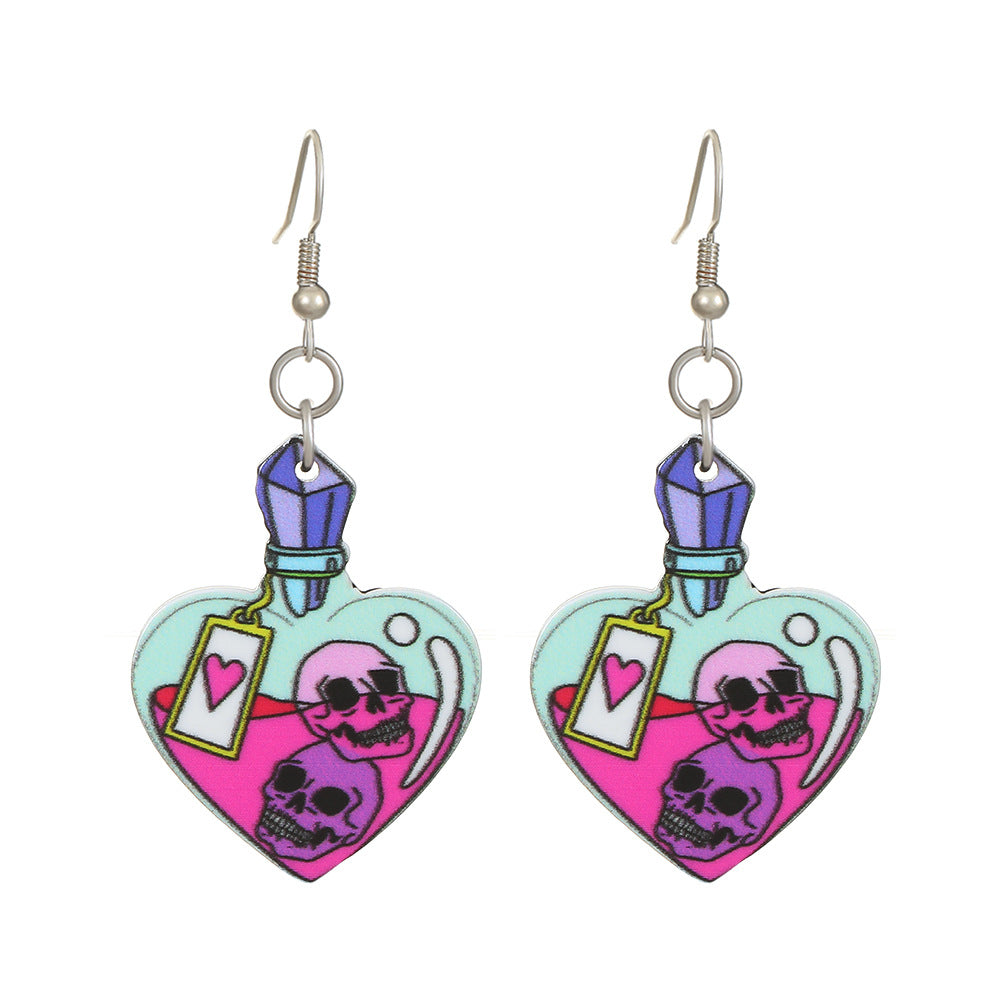Wholesale  Acrylic Heart Skeleton Dangle Earrings for Women Party Wear Fashion Accessory