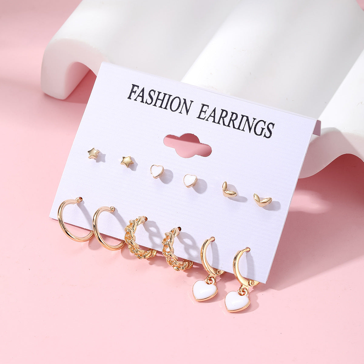 Wholesale 6pcs/set Love Ring  Earrings Distinctive Ear Buckle Advanced Sense Card Earrings