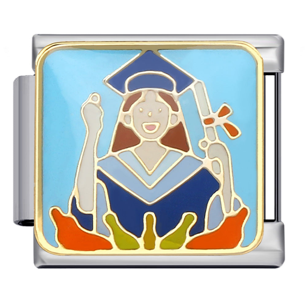 Wholesale Italian Charm Bracelet 9mm DIY Splicing Removable Student Graduation Pattern Stainless Steel Composable Bracelet