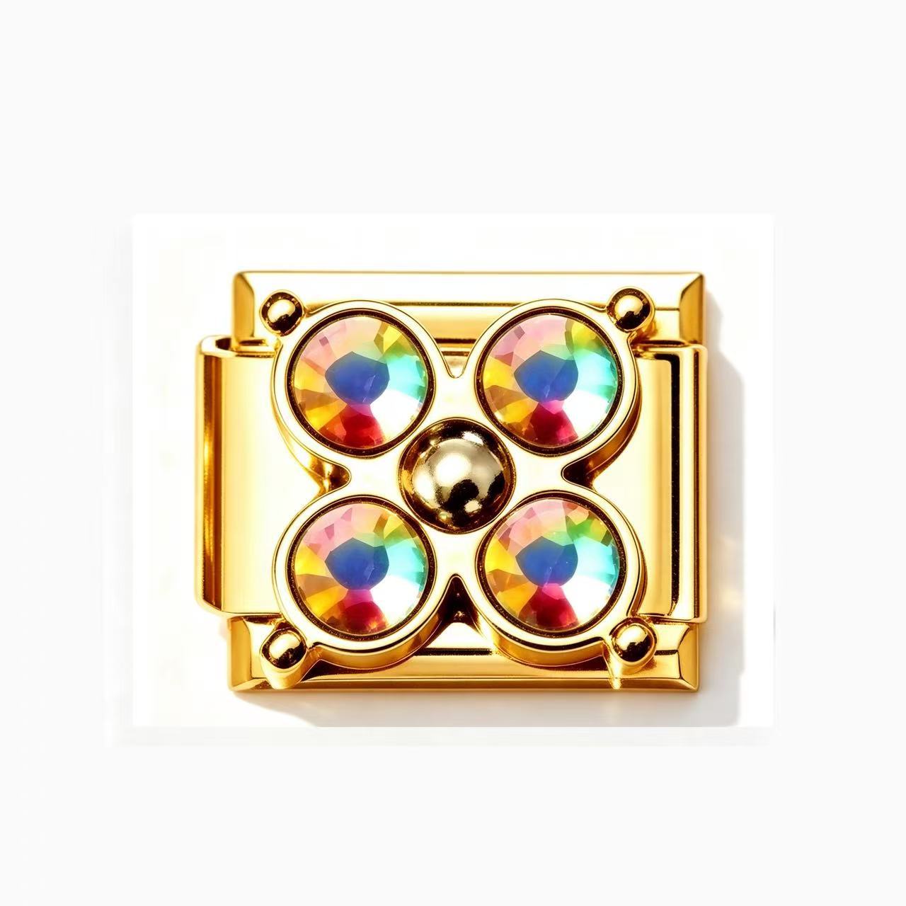 Wholesale Gold Tone Stainless Steel Four Leaf Clover Bracelet Colorful Zircon Inlaid Italian Modular Design Fashion Jewelry Accessory For Everyday And Gift