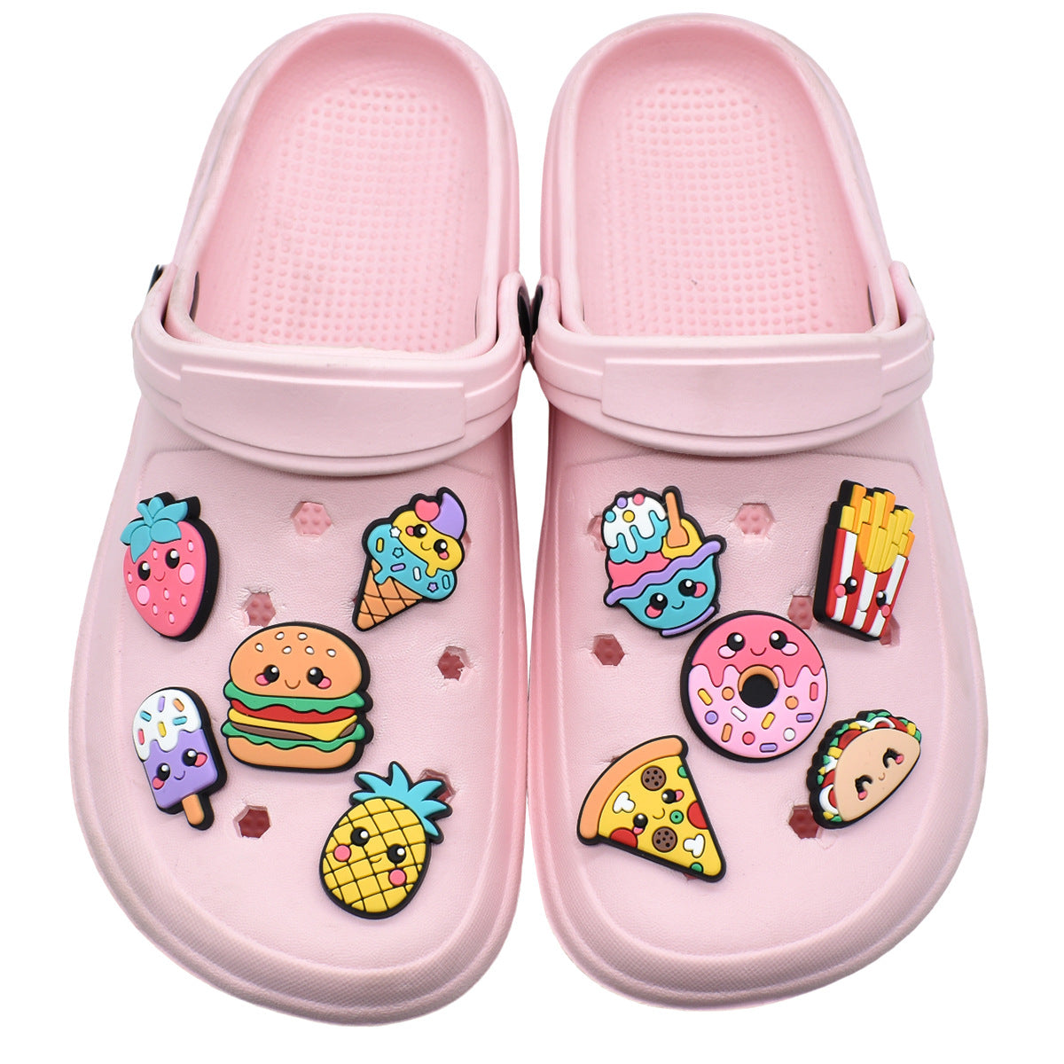 Wholesale Random 100pcs Cartoon Food Series  PVC Soft Rubber Shoe Buckle Decoration