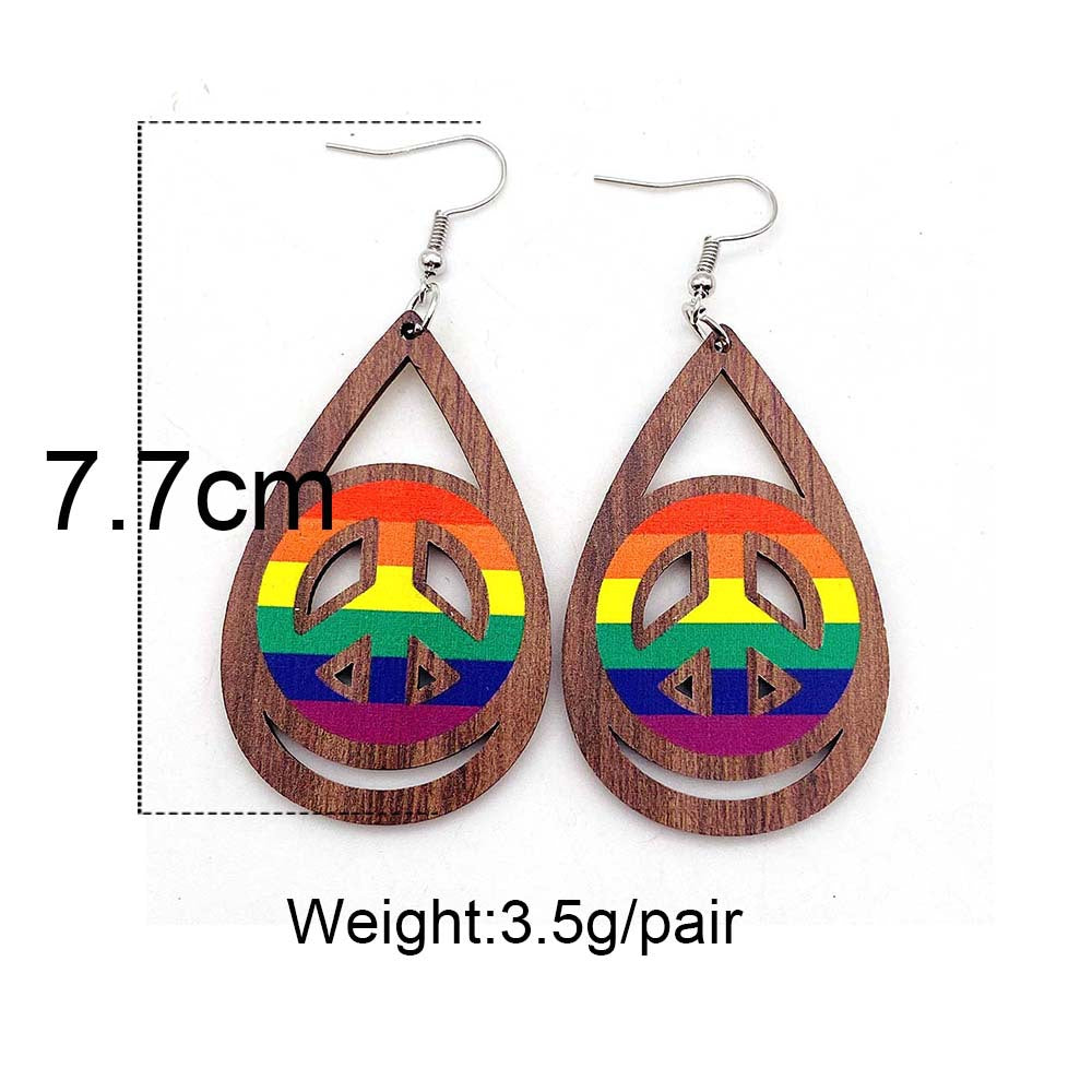 Wholesale Wooden Earrings Rainbow Love Valentine's Day Geometric Earrings