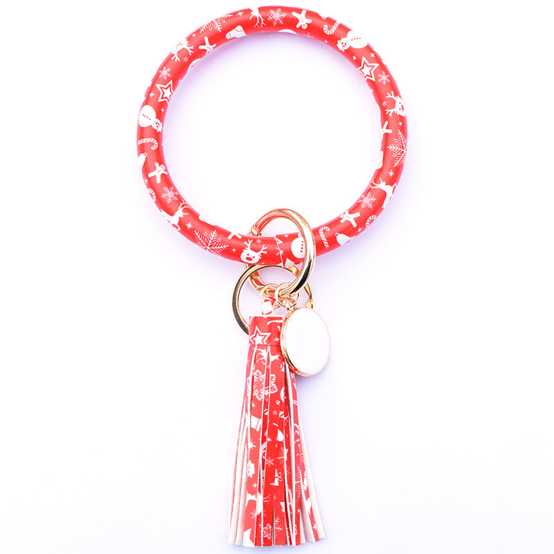 Wholesale Western Style Leopard Print Cow Print Cactus Leather Wristlet Keychain ACC-KC-QiuXue003