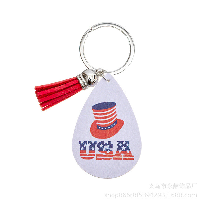 Wholesale American Flag Independence Day PU Leather Keychain Water Drop Five-Pointed Star Pendant ACC-KC-Yongz001