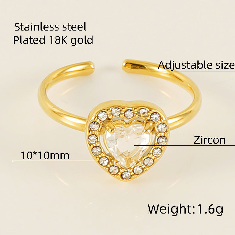Wholesale Titanium Steel Diamond Heart Movable Adjustable Zircon Rings ACC-RS-ZhongXin004