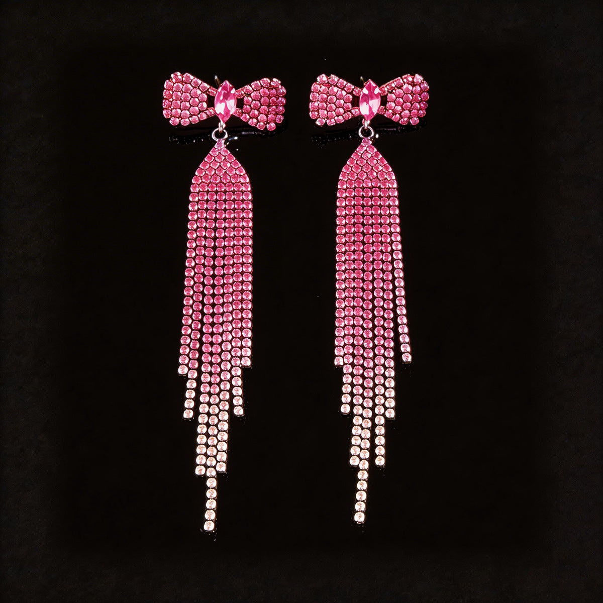 Wholesale Copper Rhinestone Bow Tassel Earrings European Style Party Wear