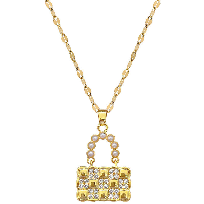 Wholesale Titanium Steel Pearl Full Diamond Necklace Clavicle Chain Choker Necklace ACC-NE-LiGe011