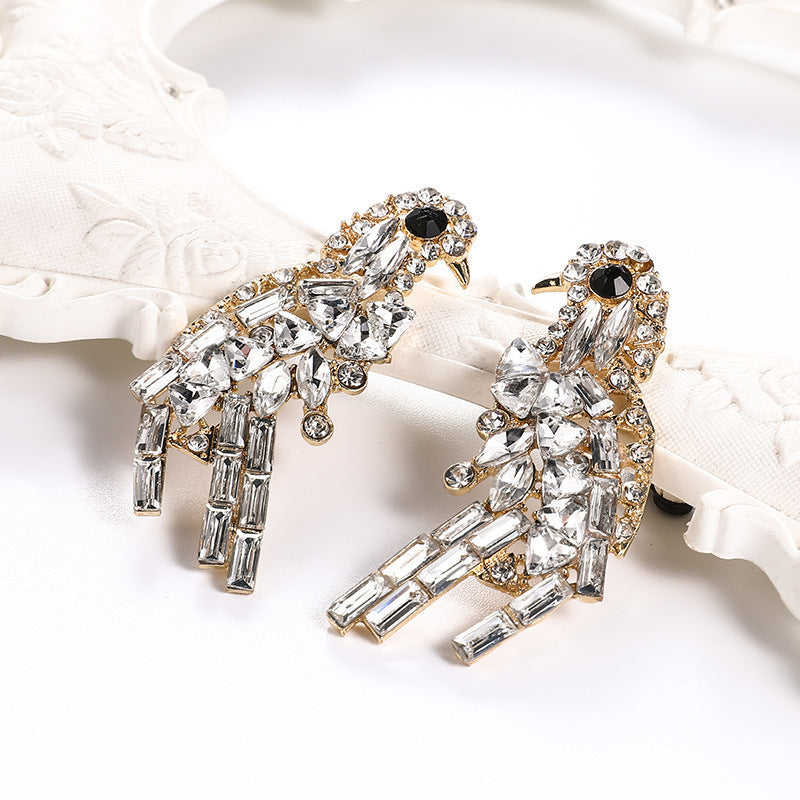 Wholesale Full Diamond Parrot Stud Earrings for Women Trendy Bird Jewelry Gift