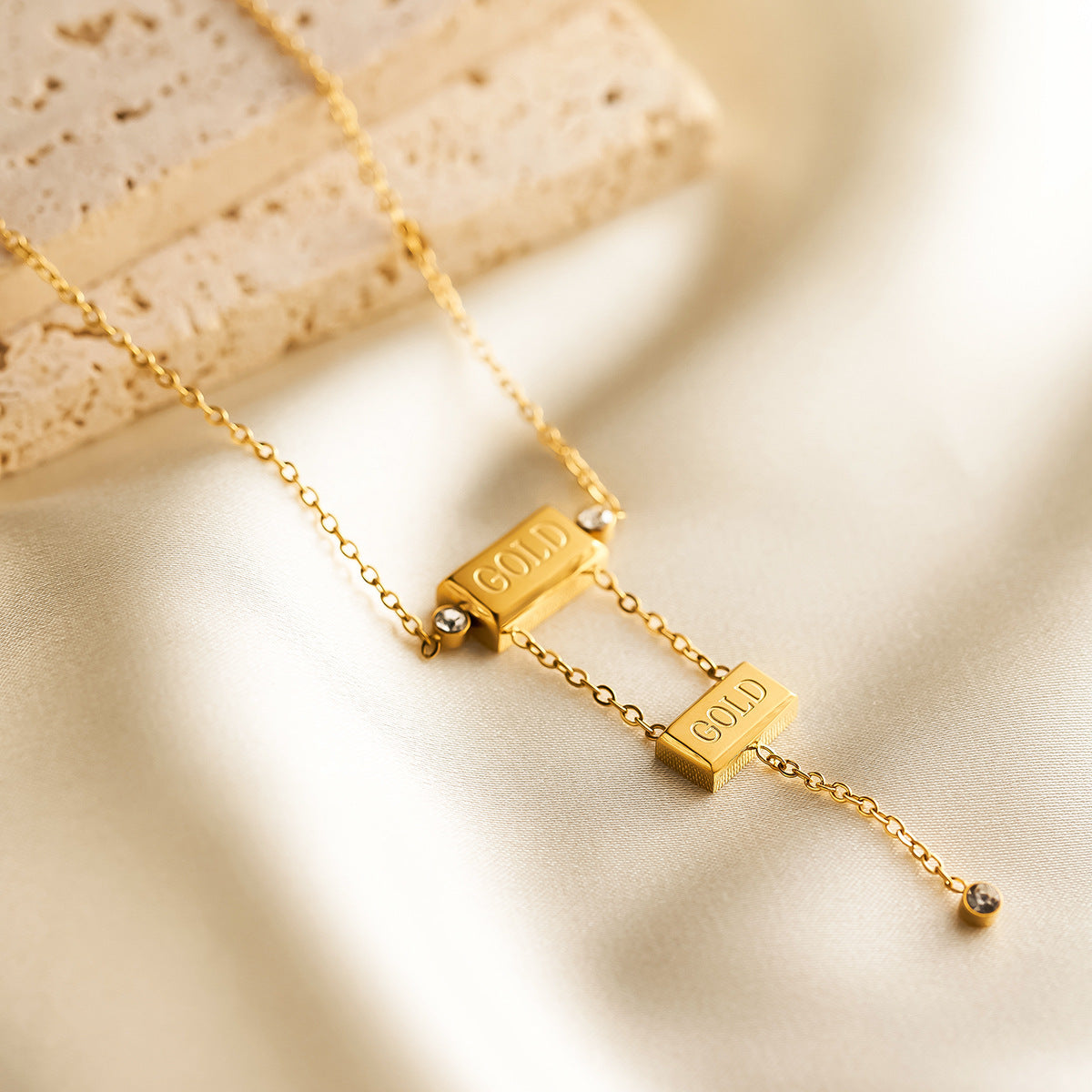 Wholesale Double Block Letter Diamond Titanium Steel Necklace