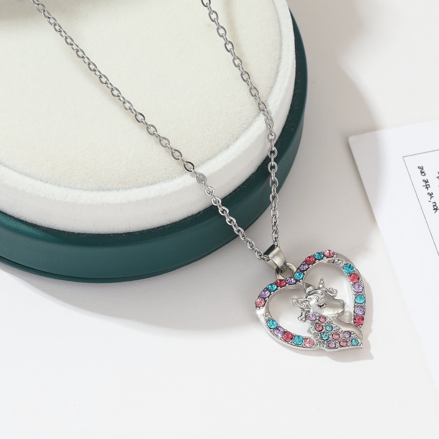 Wholesale  Cartoon Rainbow Love Unicorn Necklace Earrings Ring Bracelet Set