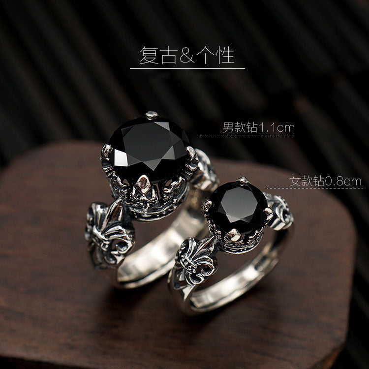 Wholesale Crown Shape Black Copper Open Ring - Adjustable Jewelry Gift for Couples