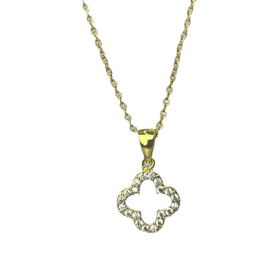 Wholesale Trendy Four Leaf Clover Hollow Pendant Necklace Gold Plated Copper Party Fashion Accessory For Women Boutique Resale
