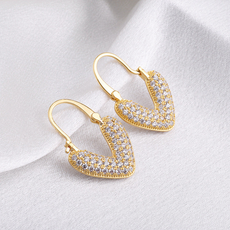 Wholesale light luxury heart-shaped full diamond earrings
