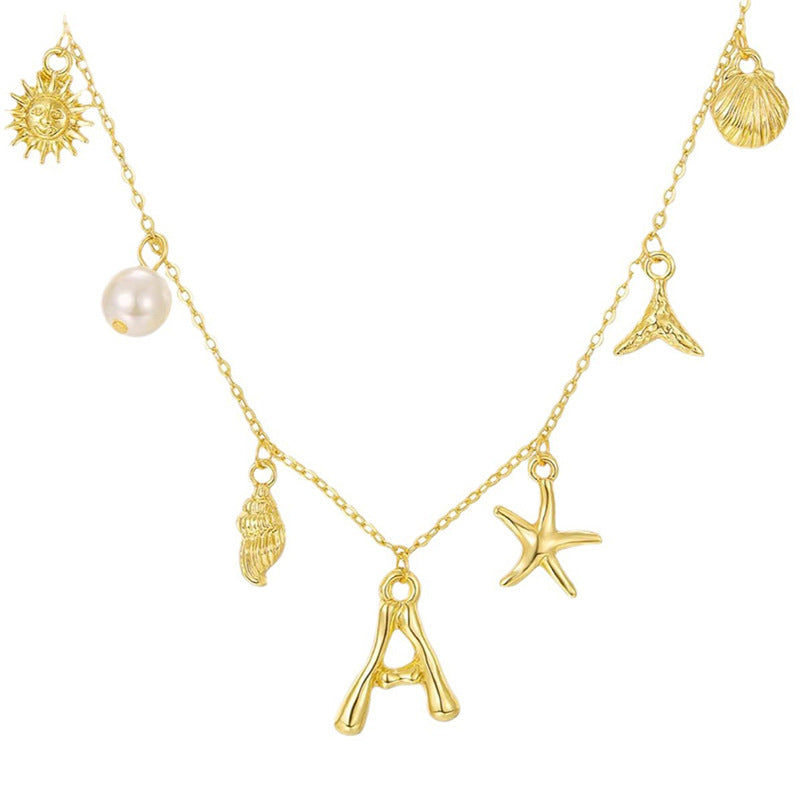 Wholesale Marine Starfish Shell Conch Letter Pendant Necklace - Summer Beach Jewelry Accessory for Boutique Resale