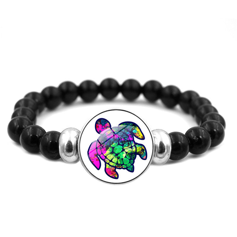 Wholesale Rendering Color Turtle Bracelet Black Elastic Beaded Resin Bracelet ACC-BT-JiaYun001