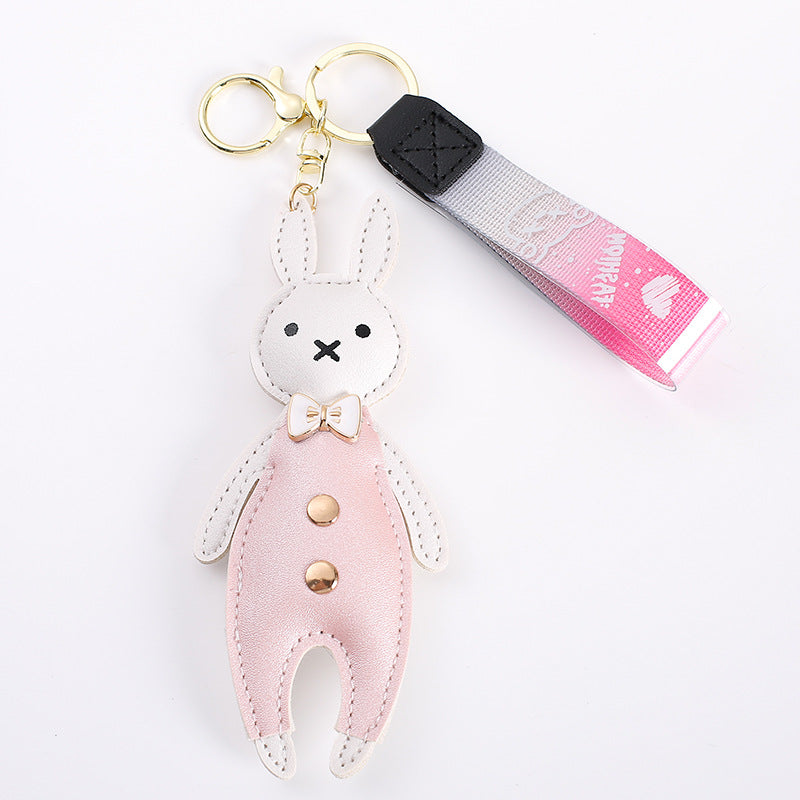 Wholesale Chic Pastoral Leather Rabbit Bow Keychain Bag Charm Sky Blue Boutique Resale