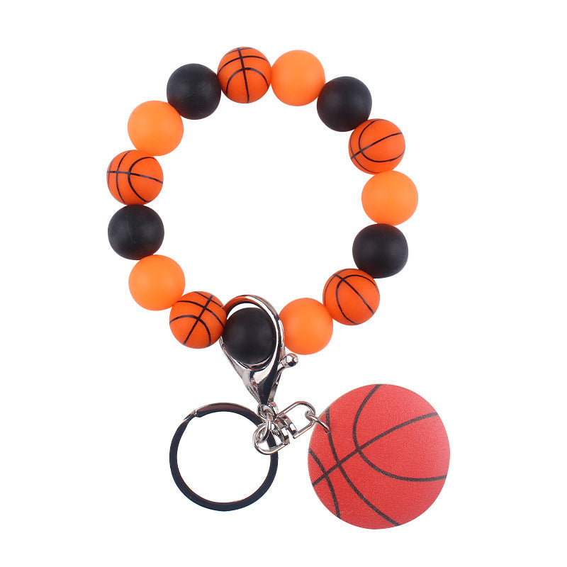 Wholesale ball printed wood chip accessories creative DIY silicone beads beaded bracelet keychain