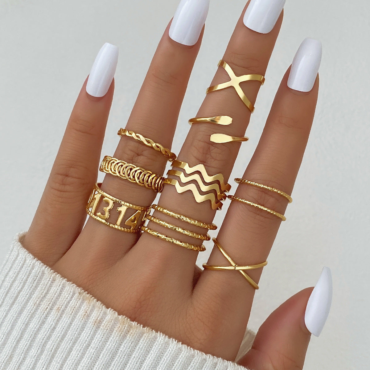 Wholesale 30pcs/set geometric Gothic wind finger ring female personality irregular ring suit