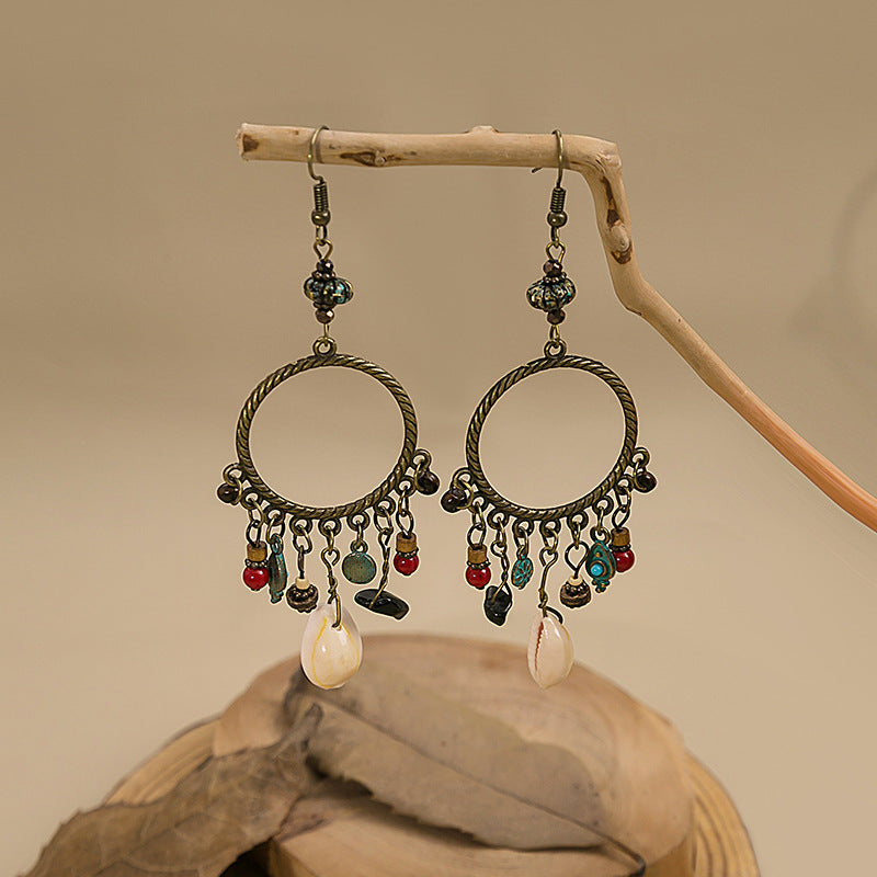 Wholesale Turquoise Earrings Bohemian Feather Tassel Drop Earrings ACC-ES-MDD014