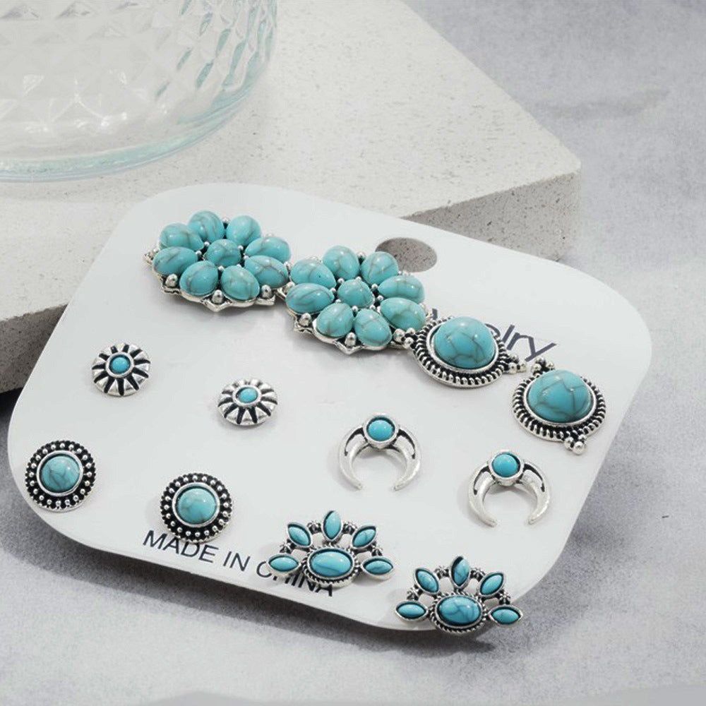 Wholesale  Bohemian turquoise flower geometric round earrings