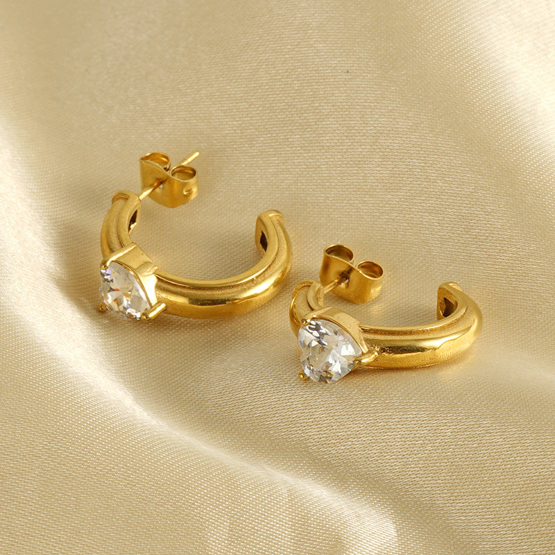 Wholesale  stainless steel earrings stylish C- shaped diamond earrings