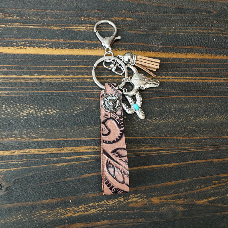 Wholesale Leather turquoise Western vintage keychain