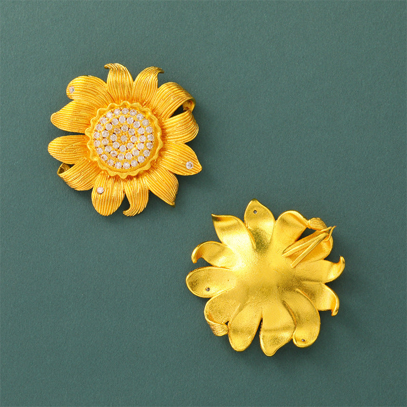 Wholesale Retro Brushed Sunflower Pendant Copper Electroplated Fashion Jewelry Accessory for Gift or Boutique Resale